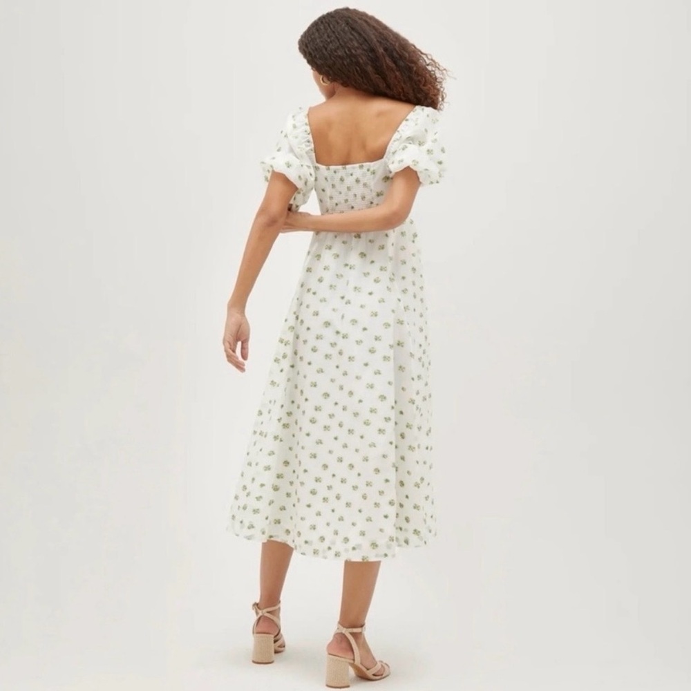 Hill House Cream Midi Dress with Green Floral Print, XS - Picture 3 of 6